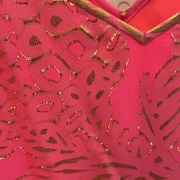 Lily Pulitzer Dress Coral Reef Pineapple Silk Chiffon Metallic Gold Medium NWT - Picture 5 of 10
